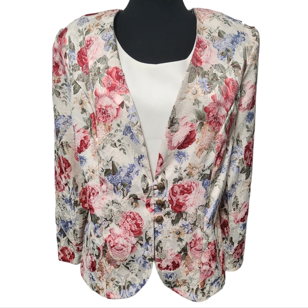 NWT Vintage Classic Apparel Floral Blazer with Top Insert & Shoulder Pads
